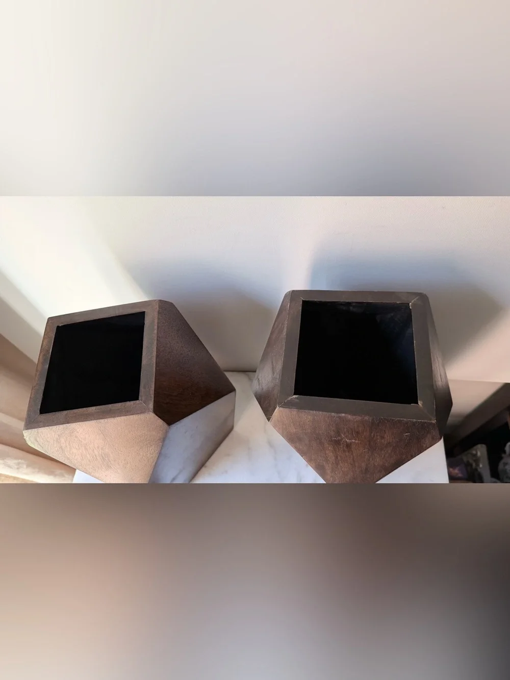 Handcrafted Geometric Wooden vase planter set of 2